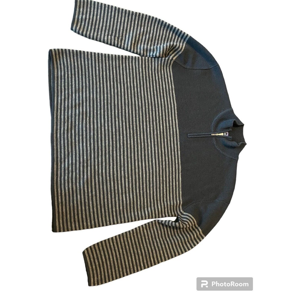 Patagonia 100% Merino Quarter Zip Pullover Sweater Navy Blue Striped Size L